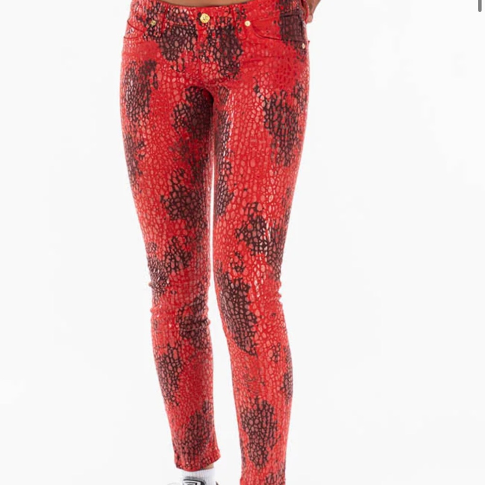 Robin's Jean Red Snake Pattern Skinny Jeans